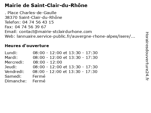 Mairie de Saint-Clair-du-Rhône: contact et horaires (38370)